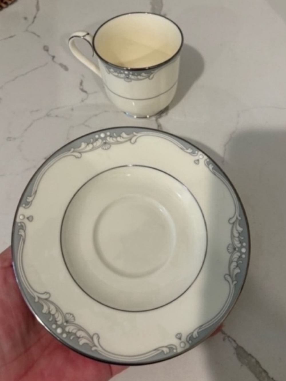 Vintage Noritake Cousteau Bone China Teacup and Saucer Set Off White Grey Japan - Picture 9 of 11